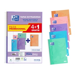 Bloc Oxford Folio Espiral Cuadrícula 4mm 80 Hojas Tapa Extradura Pack 4+1