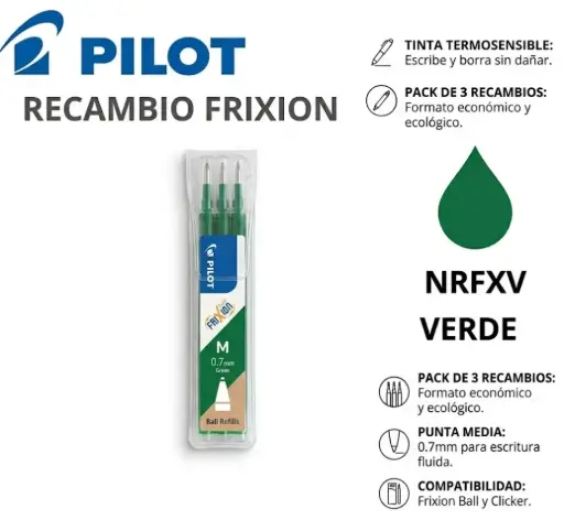 [118875] RECAMBIO PILOT FRIXION BALL VERDE BLISTER 3 UNIDADES