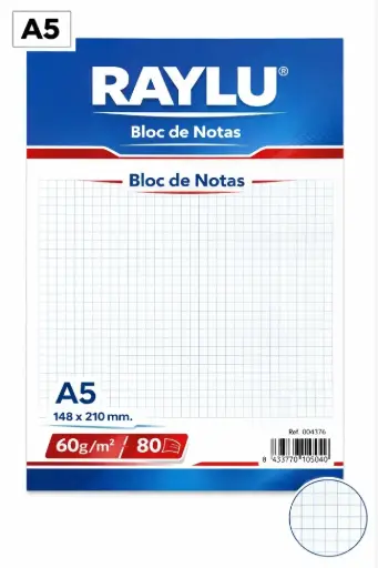 [001112] BLOC NOTAS MICROPERFORADO A5 60 GRAMOS 80 HOJAS CUADRO 4MM