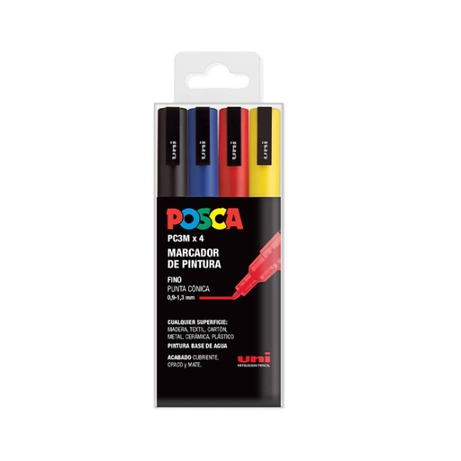 [122032] ROTULADOR POSCA PC-3M/4C ESTUCHE 4 COLORES BÁSICOS