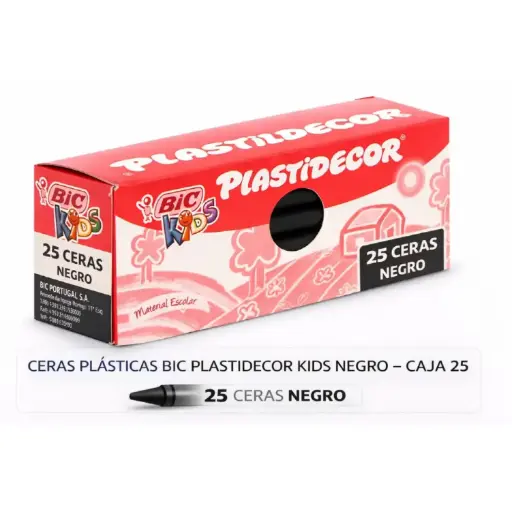 [649829] CERAS PLÁSTICAS BIC PLASTIDECOR KIDS NEGRO CAJA 25