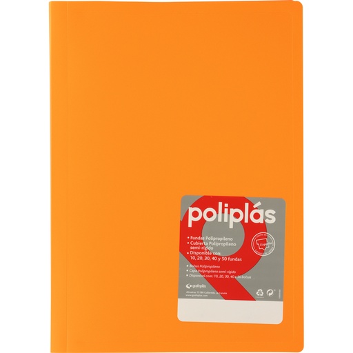 [180658] CARPETA POLIPLAS CON FUNDAS DIN A4 30 FUNDAS PP SOLDADAS AL LOMO NARANJA
