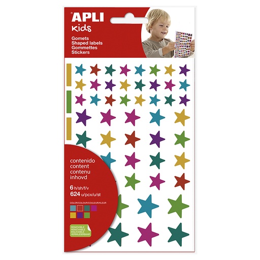 [028457] PEGATINAS APLI ESTRELLAS MULTICOLOR 6 HOJAS