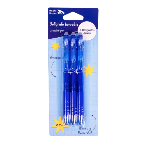 [120251] BOLÍGRAFO RAYLU IGNITE BORRABLE AZUL BLÍSTER 3 UDS AZULES