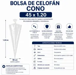 BOLSA DE CELOFÁN CONO 45x1.20