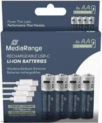 PILAS RECARGABLES MEDIARANGE AA USB-C 1.5V 1400mAh 4 UNIDADES