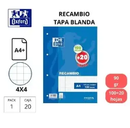 Recambio A4 Oxford 4 Taladros Pauta 3.5. 90 Gramos 100 Hojas