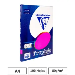 Papel A4 80gr Rosa Fluor 100 Hojas Clairefontaine