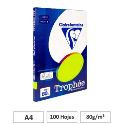 Papel A4 80gr Verde Fluor 100 Hojas Clairefontaine