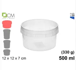 Envase Redondo Pp. C/Tapa 500ml.12x12x7