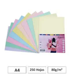 Papel A4 80gr 250 Hjs Surtido Pastel