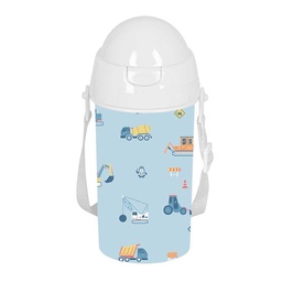 Botella 500ml Apertura Automático Con Pajita Safta Preescolar "gruas"