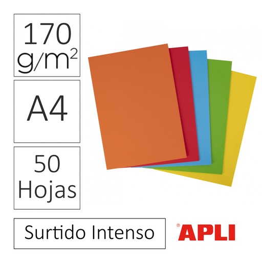 [650310] CARTULINA A4 COLORES INTENSOS 170 GRAMOS 50 HOJAS