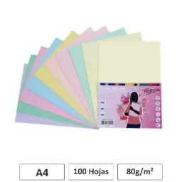 Papel A4 80gr 100 Hjs Surtido Pastel
