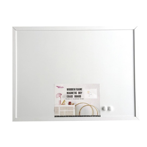 [220589] PIZARRA MAGNÉTICA CON MARCO DE MADERA BLANCO 60X40CM