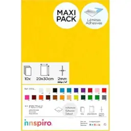 LAMINA FIELTRO ACRÍLICO AMARILLO 30x45 CM 160 g/m² PACK 10 UNIDADES INNSPIRO
