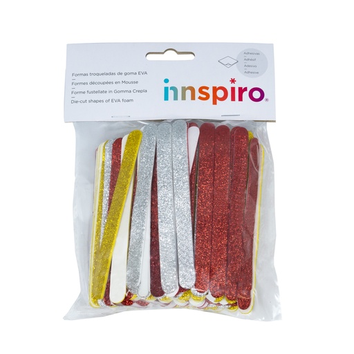 [825106] PALOS DE POLO GOMA EVA ADHESIVA CON PURPURINA 114×10×2 MM 150 UDS