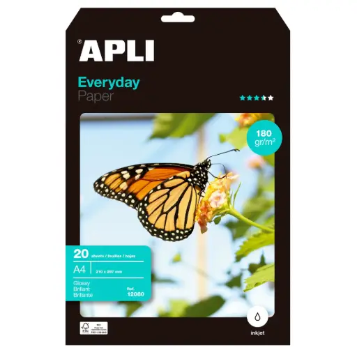 [001646] PAPEL FOTOGRÁFICO APLI EVERYDAY A4 180G 20 HOJAS