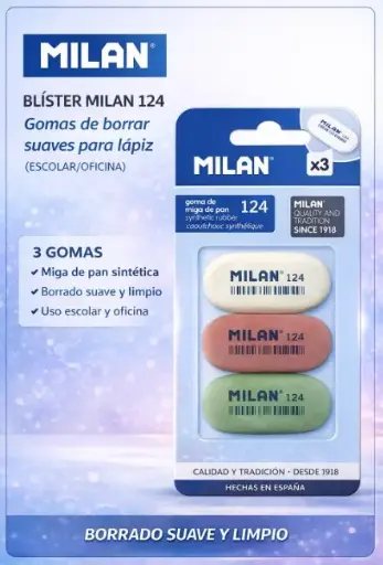 [650013] BLÍSTER MILAN 124  GOMAS DE BORRAR 3 UDS