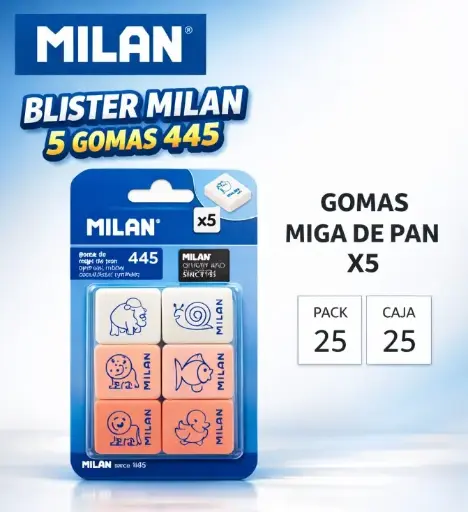 [120038] GOMA DE BORRAR MILAN 445 MIGA DE PAN BLÍSTER 5 UNIDADES