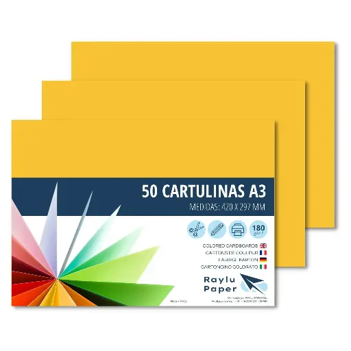 [630737] CARTULINAS A3 AMARILLO CANARIO RAYLU 180G 50 HOJAS