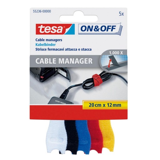 [166173] ORGANIZADOR DE CABLES ON & OFF BUNDLING 20CM X12MM PACK 5 UDS TESA