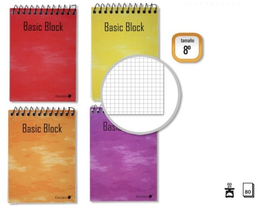 [001137] BLOC ESPIRAL GOLDEN 8º APAISADO 105 × 150MM 80 HOJAS, 60 G/M² CUADRÍCULA