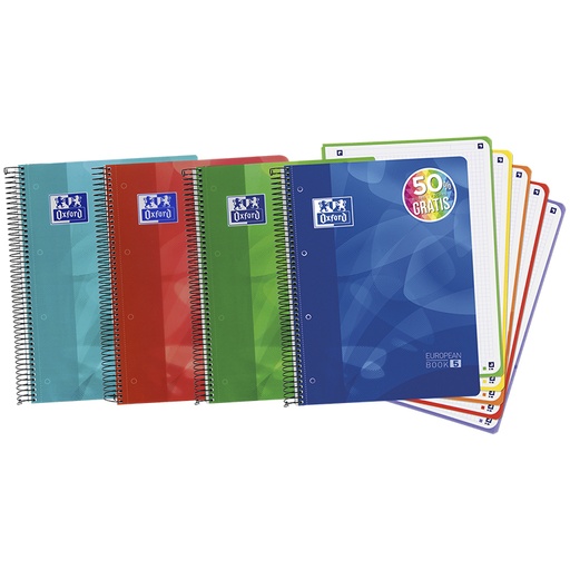 [029141] BLOC OXFORD A4 ESPIRAL CUADRÍCULA 5 MM 120 HOJAS TAPA DE PLÁSTICO 