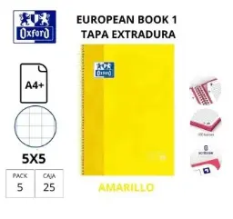 Bloc Oxford A4+ Espiral Cuadrícula 5 Mm Amarillo (Europeanbook 1)