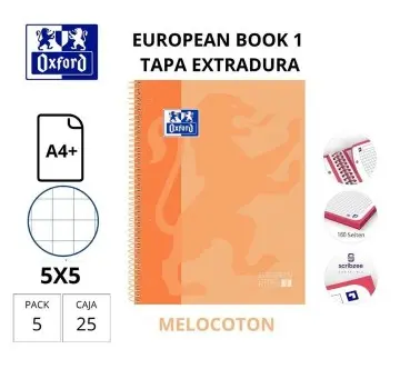 [029108] BLOC OXFORD A4+ ESPIRAL CUADRÍCULA 5 MM MELOCOTON (EUROPEANBOOK 1) 