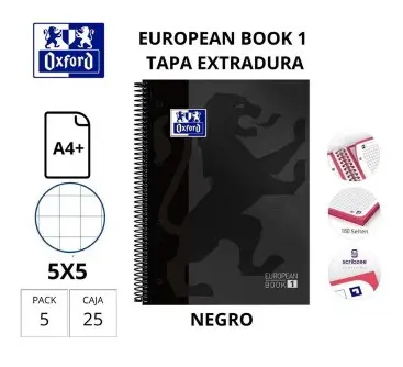 [030457] BLOC OXFORD A4+ ESPIRAL CUADRÍCULA 5 MM NEGRO (EUROPEANBOOK 1) 