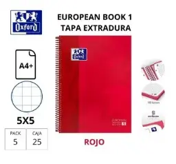 Bloc Oxford A4+ Espiral Cuadrícula 5 Mm Rojo (Europeanbook 1)