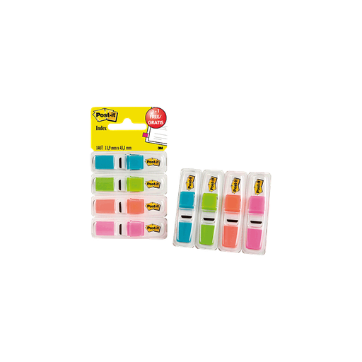 [007404] BANDERITAS ADHESIVAS POST-IT 683-4ABX (AZUL, AMARILLO, NARANJA, ROSA) – PACK 4