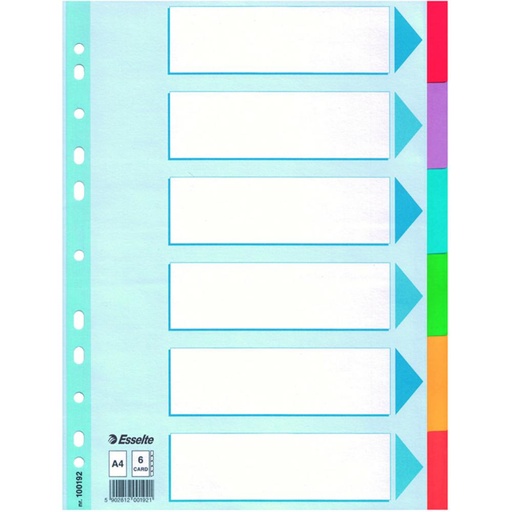 [180122] SEPARADORES ESSELTE A4 CARTÓN 6 POSICIONES COLORES SURTIDOS