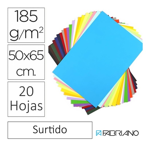 [825382] CARTULINA 50×65 CM 185 g/m² COLORES SURTIDOS PACK 20 HOJAS