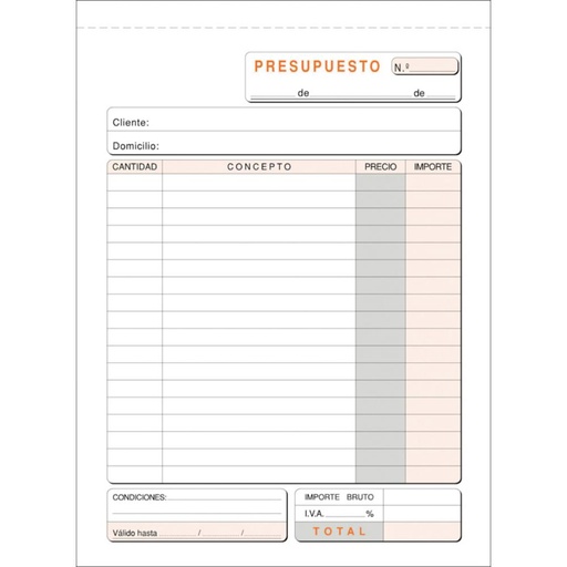 [001395] TALONARIO DE PRESUPUESTOS LOAN 4º NATURAL DUPLICADO AUTOCOPIANTE