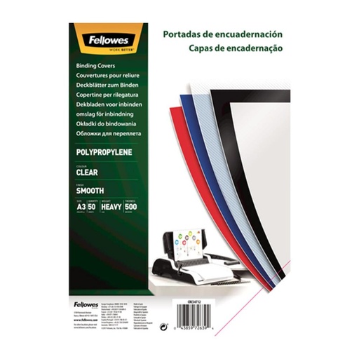 [247716] FELLOWES PORTADAS POLIPROPILENO A3 TRANSPARENTES 500 MICRAS (PACK 50)