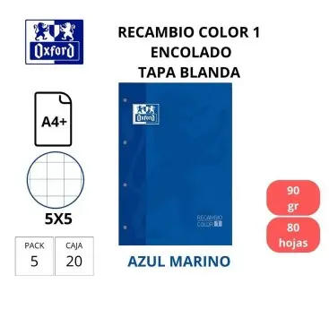 [029117] RECAMBIO A4 OXFORD COLOR 1 AZUL 90G CUADRO 5MM