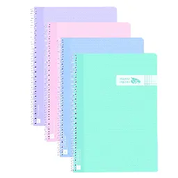 Bloc Espiral A4 Tapa Plastico 80 Hojas 90 Gramos Cuadro 4mm Colores Pastel Raylu