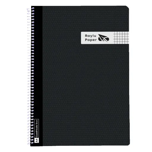 [005006] BLOC ESPIRAL A4 TAPA PLASTICO 80 HOJAS 90 GRAMOS CUADRO 4MM NEGRO RAYLU