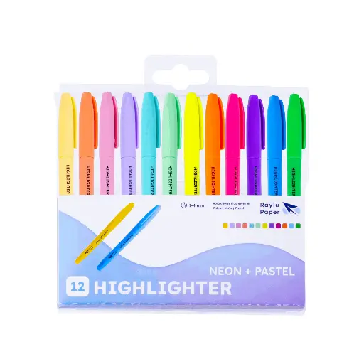 [081635] MARCADOR FLUORESCENTE RAYLU EASYFLOW BLÍSTER 12 UDS 6 COLORES NEÓN + 6 COLORES PASTEL
