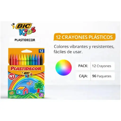 [630036] CERAS BIC PLASTIDECOR KIDS ESTUCHE 12 COLORES 