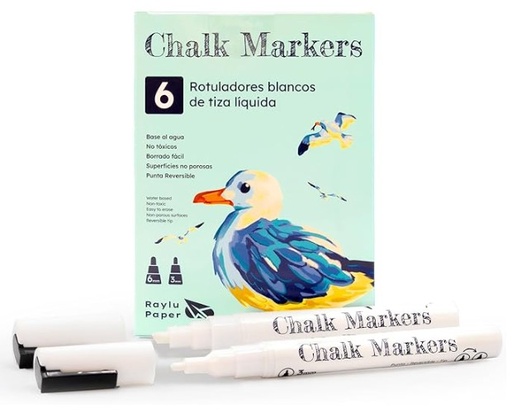 [704274] ROTULADORES DE TIZA LÍQUIDA 6 BLANCOS RAYLU 