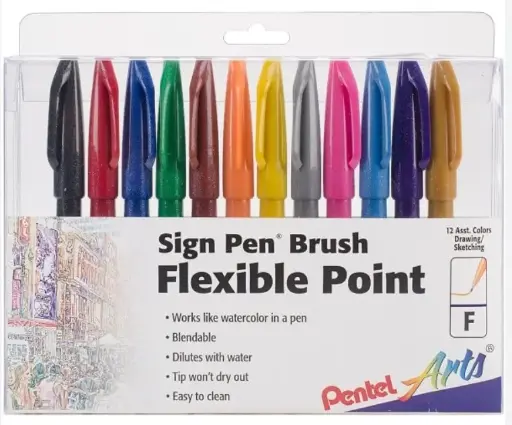 [825949] ROTULADOR PENTEL PUNTA PINCEL 12 COLORES