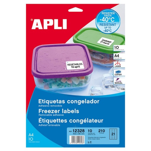 [002924] APLI ETIQUETAS BLANCAS ESPECIAL CONGELADOR 63,5X38,1MM 10 HOJAS