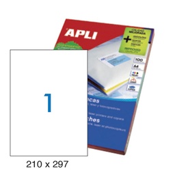 Apli Etiquetas Blancas Permanentes 210x297mm 100 Hojas