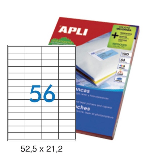 [028998] APLI ETIQUETAS BLANCAS PERMANENTES 52,5X21,2MM 100 HOJAS 