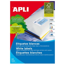 Apli Etiquetas Blancas Permanentes 64,6x33,8mm 100 Hojas