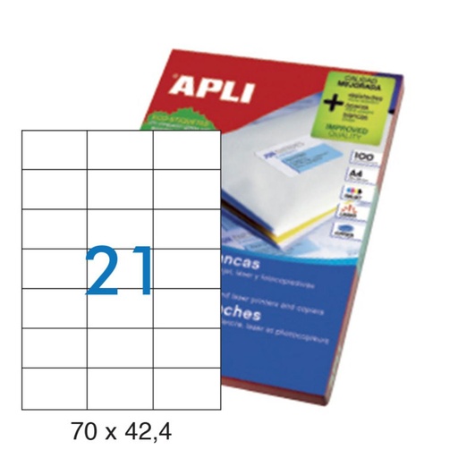 [001261] APLI ETIQUETAS BLANCAS PERMANENTES 70X42,4MM 100 HOJAS