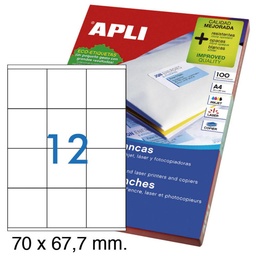 Apli Etiquetas Blancas Permanentes 70,0x67,7mm 100 Hojas